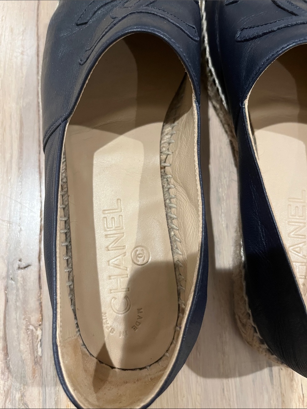 CHANEL Black Leather Two-Tone Espadrilles with Black Cap Toe - Picture 6 of 15